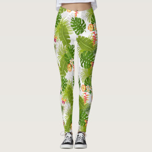 Tropical Foliage Summer White Leggings