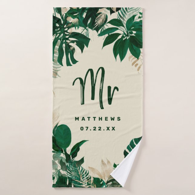 Tropical Foliage Trendy Greenery Wedding Mr Bath Towel (Bath Towel)