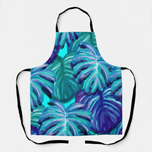 Tropical Foliage Turquoise Blue green and black Apron