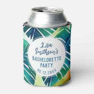    Tropical Foliage Watercolor Custom Bachelorette Can Cooler