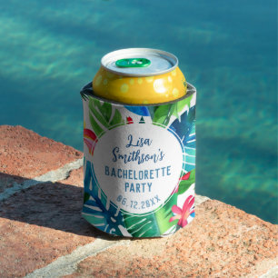 Tropical Foliage Watercolor Custom Bachelorette Can Cooler