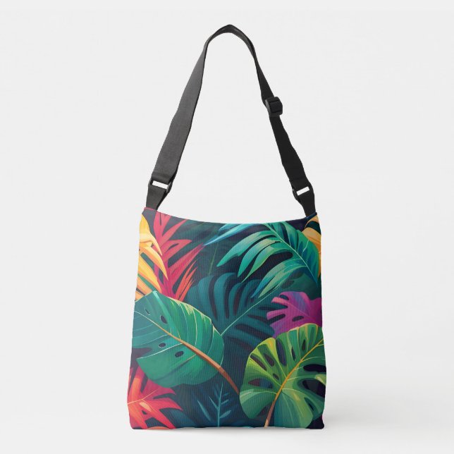 Tropical Foliage Watercolor Paradise Crossbody Bag (Front)