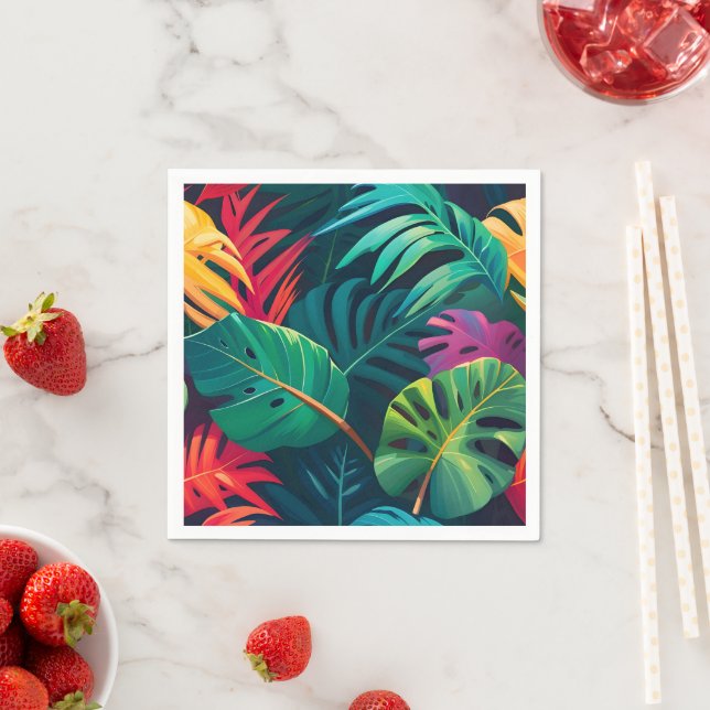 Tropical Foliage Watercolor Paradise Napkin (Insitu)