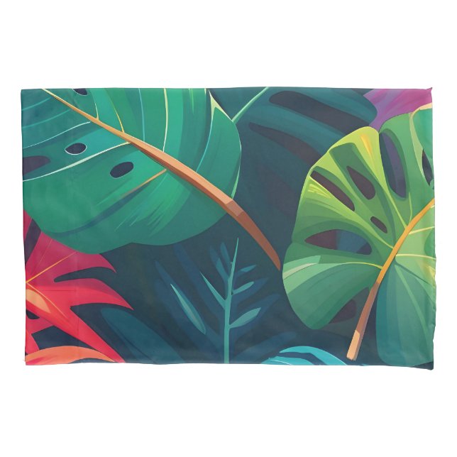 Tropical Foliage Watercolor Paradise Pillowcase (Front)