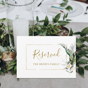 Tropical Foliage Wedding Gold Green Reserved Sign