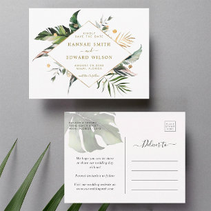 Tropical Foliage Wedding Gold Save The Date Announcement Postcard