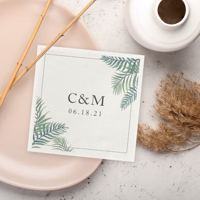 Tropical Foliage Wedding Monogram Napkin (Creator Uploaded)