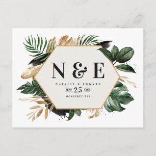 tropical foliage wedding save the date announcement postcard