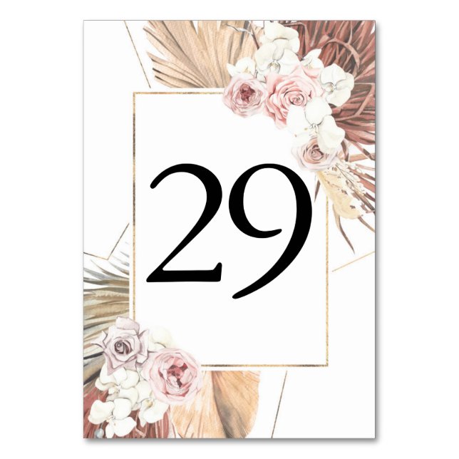 Tropical Foliage Wedding Table Number Cards (Front)