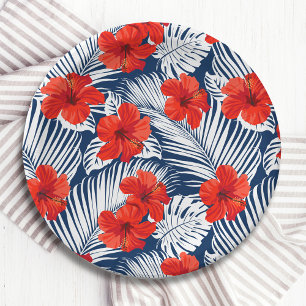 Tropical Foliage With Red Floral Hibiscus Paper Plate