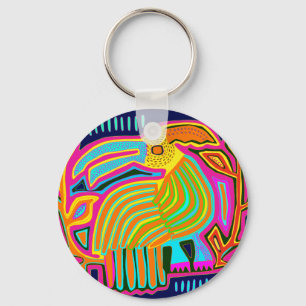 Tropical Folk Art Parrot Key Ring