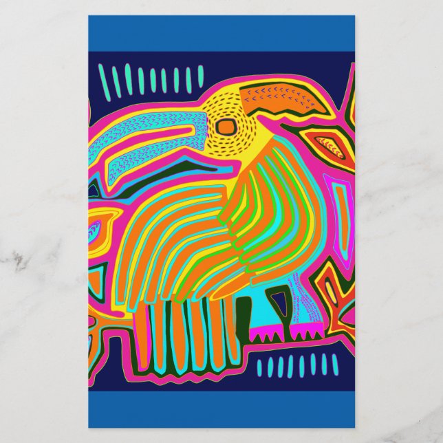 Tropical Folk Art Parrot Stationery (Front)