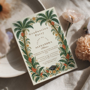 Tropical Folk Palm Graduation Invitation