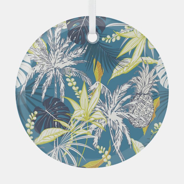 Tropical Forest: Colourful Hand Drawn. Glass Tree Decoration (Front)