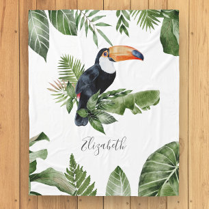 Tropical Forest Cute Toucan Personalised Name Fleece Blanket