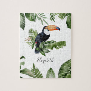 Tropical Forest Cute Toucan Personalized Name Jigsaw Puzzle