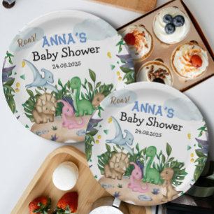 Tropical Forest Dinosaurs Baby Shower Paper Plate