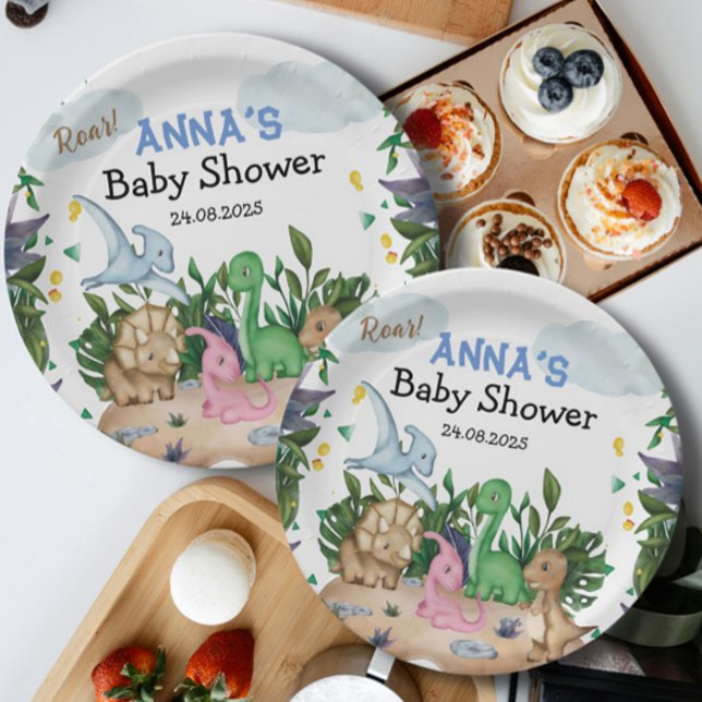 Tropical Forest Dinosaurs Baby Shower Paper Plate (Creator Uploaded)