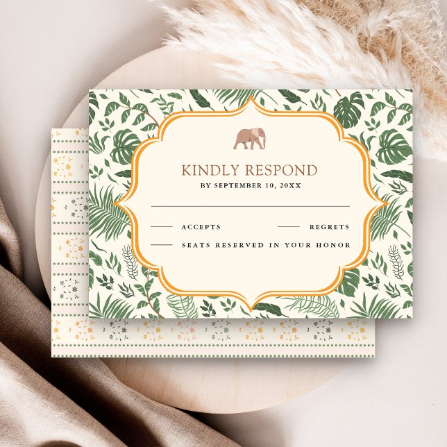 Tropical Forest Elephant Indian Wedding RSVP Card (Creator Uploaded)