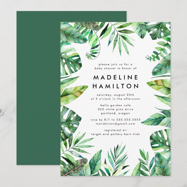 Tropical Forest Frame Gender Neutral Baby Shower Invitation (Front/Back)