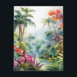 Tropical Forest Postcard<br><div class="desc">A Watercolour landscape of a tropical forest with colourful flowers</div>