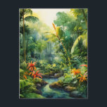 Tropical Forest Postcard<br><div class="desc">A Watercolour landscape of a tropical forest with colourful flowers</div>