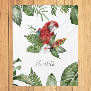 Tropical Forest Scarlet Macaw Personalised Name Fleece Blanket