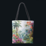 Tropical Forest Tote Bag<br><div class="desc">A Watercolour landscape of a tropical forest with colourful flowers</div>