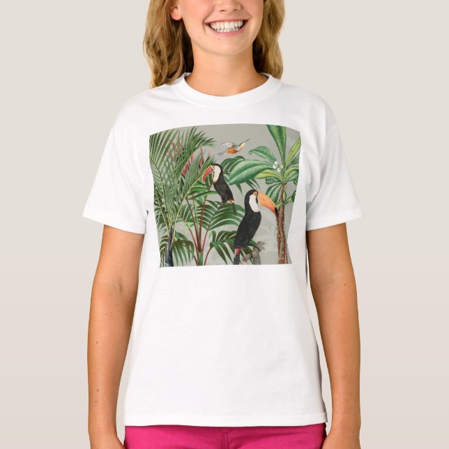 Tropical Forest & Toucan Birds T-Shirt (Front)