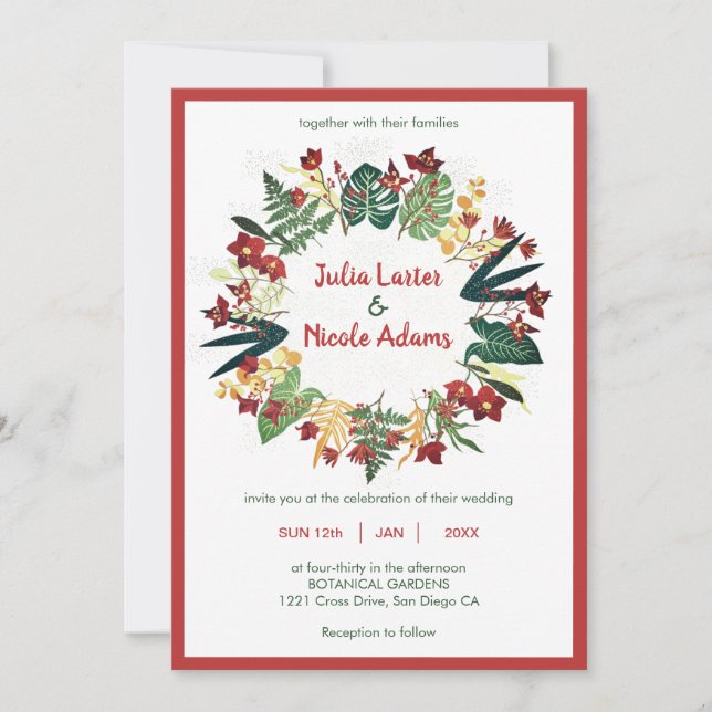 Tropical Forest Wild Winter Orange Flowers Wedding Invitation (Front)