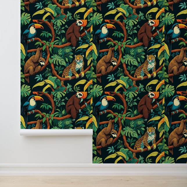 Tropical Forest Wildlife Removable Wall Mural  (Application)