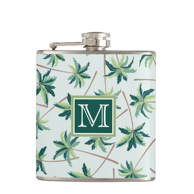 Tropical Foxtail Palm | Add Your Initial Hip Flask (Front)