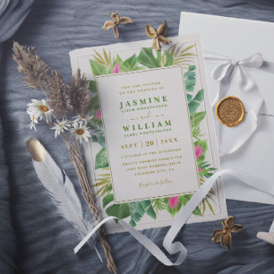 Tropical Frame Elegant Green Modern Wedding Invitation