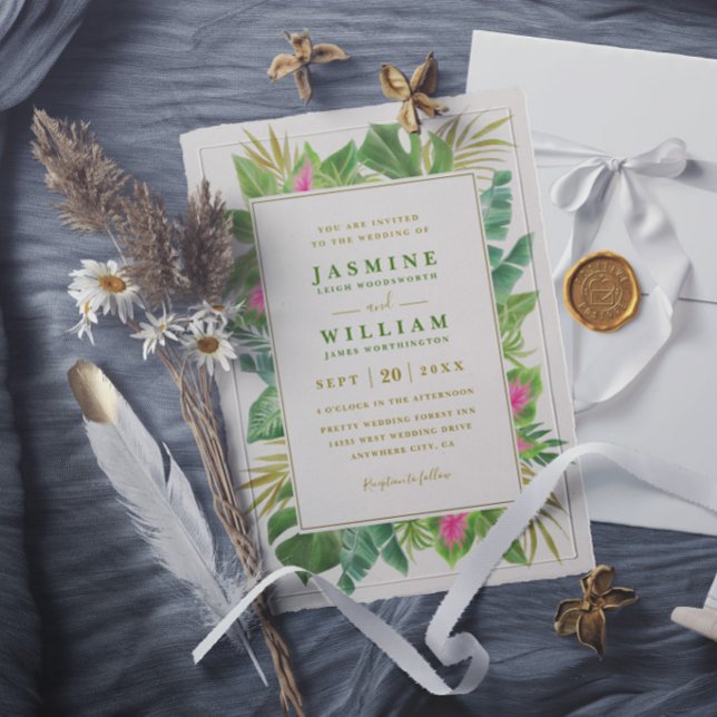 Tropical Frame Elegant Green Modern Wedding Invitation (Creator Uploaded)
