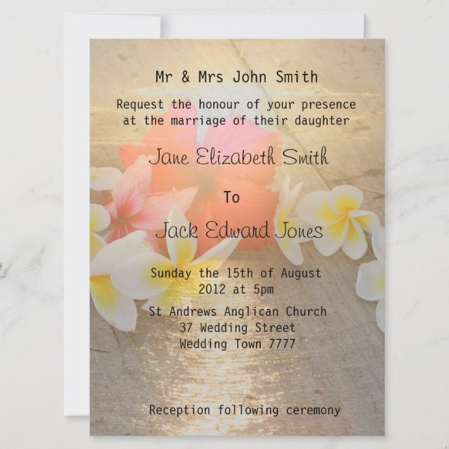 Tropical Frangipani Beach Wedding  Invitations (Front)