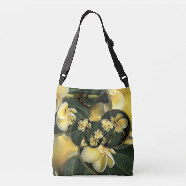 Tropical Frangipani Design Over Shoulder Tote Bag (Back)