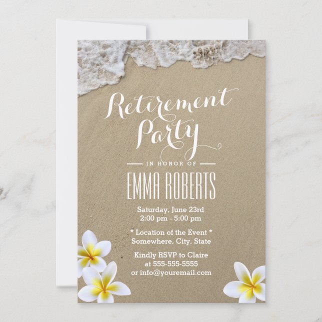 Tropical Frangipani Floral Beach Retirement Party Invitation (Front)
