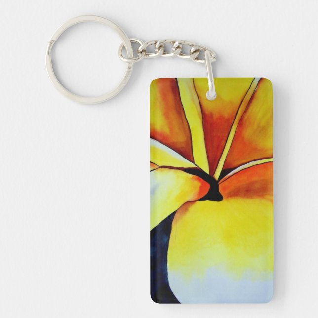 Tropical Frangipani flower watercolor abstract art Key Ring (Front)