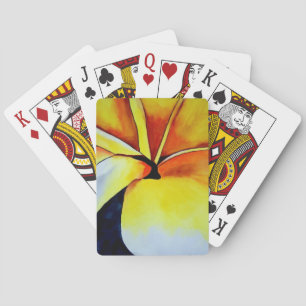 Tropical Frangipani flower watercolor abstract art Playing Cards
