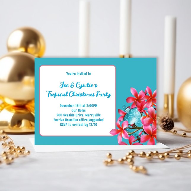 Tropical Frangipani Flowers Christmas Party Invitation (Creator Uploaded)