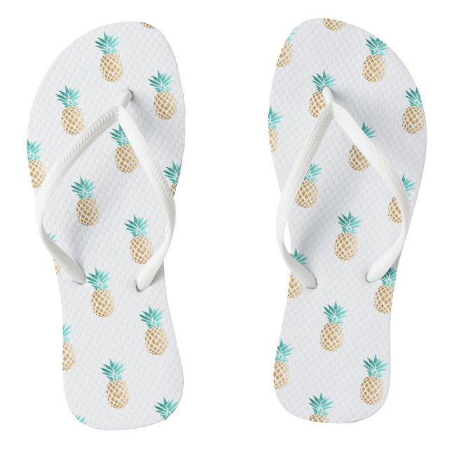 tropical fresh summer faux gold pineapple pattern jandals (Footbed)