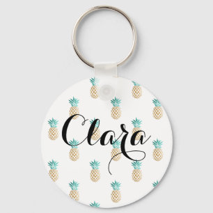 tropical fresh summer faux gold pineapple pattern key ring