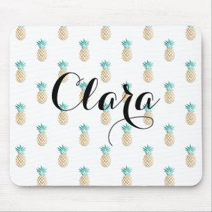 tropical fresh summer faux gold pineapple pattern mouse pad