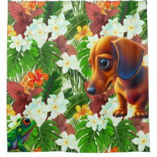 Tropical Frog and Dachshund  Shower Curtain