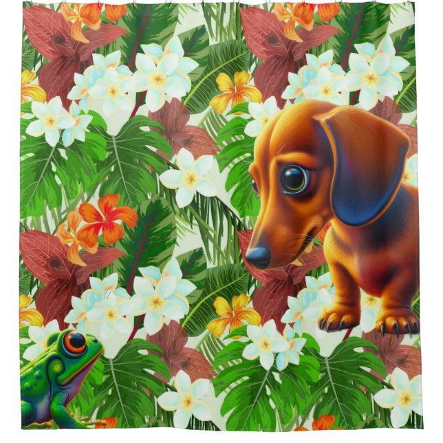 Tropical Frog and Dachshund  Shower Curtain (Front)