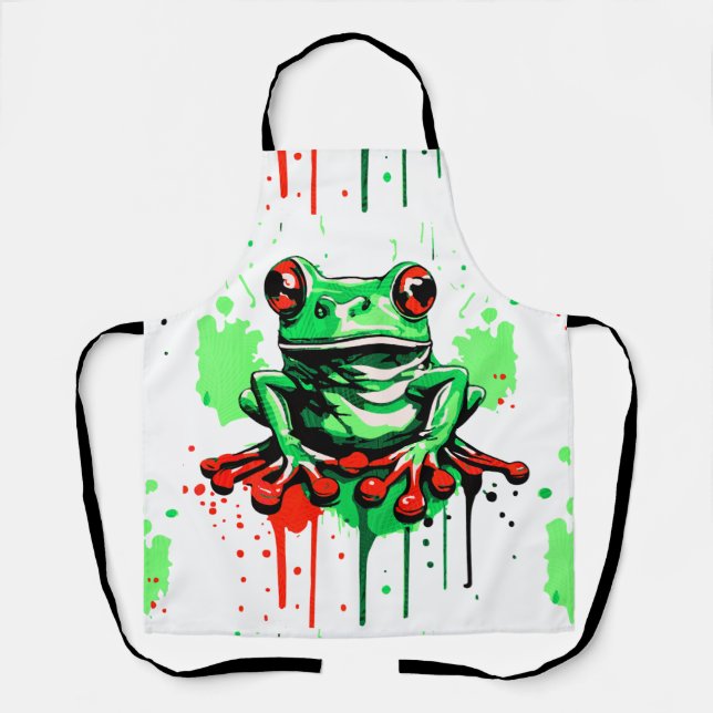 Tropical Frog Apron - Colourful Frog prince Apron  (Front)
