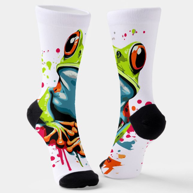 Tropical Frog Socks - Colourful Frog prince Socks  (Angled)
