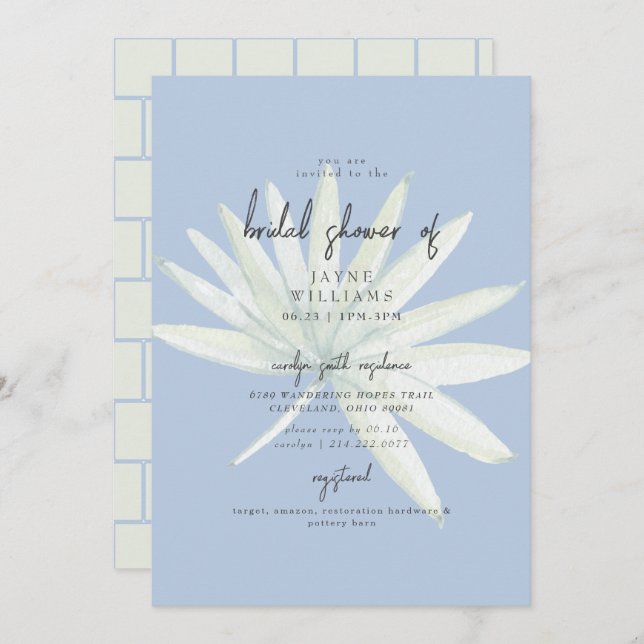 Tropical Frond Mint & Blue Bridal Shower Invitation (Front/Back)