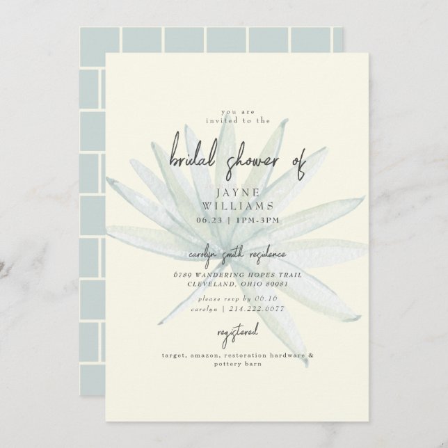 Tropical Frond Mint & Yellow Bridal Shower Invitation (Front/Back)