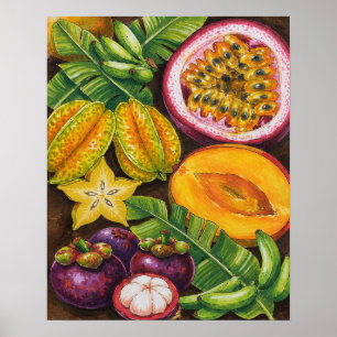 Tropical Fruit Art Exotic Kitchen Décor Poster